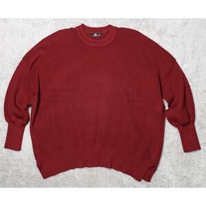 Boutique Dark Red Oversized Crew Neck Bubble Sleeve Raw Seams Sweater Womens M